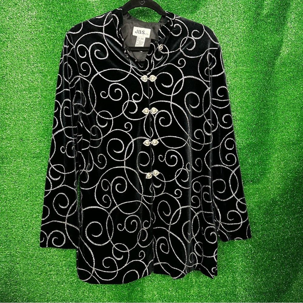 Black and silver long sleeve party jacket blazer vintage JBS Ltd large